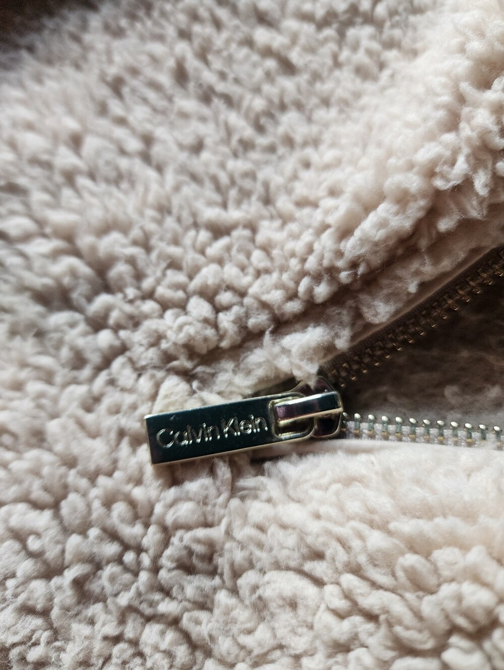 Calvin Klein Beige Sherpa Teddy Fleece Quarter Zip Pullover - Picture 3 of 9